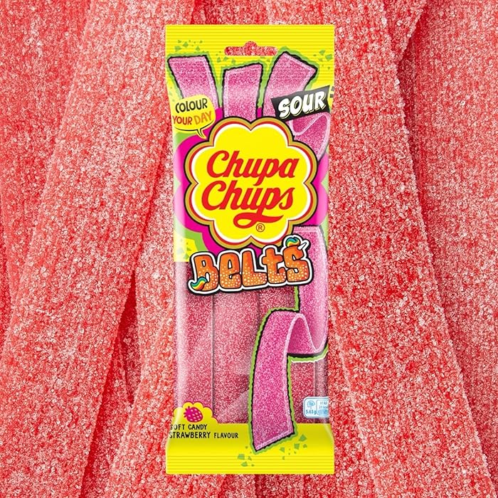 Chupa Chups Belts Sour Strawberry Fizzy